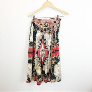 Zara black white and red Chain Print Pleated Skirt - Size M